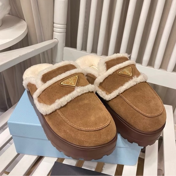 Prada Tan Shearling Slippers - Picture 3 of 9